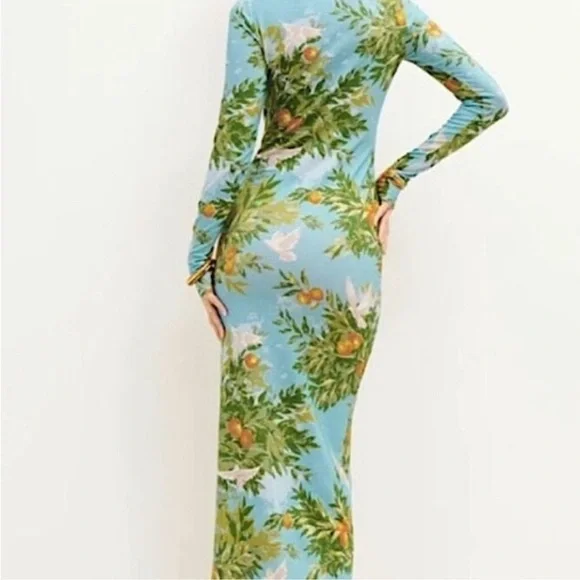 Reformation Tommie Knit Long Sleeve Printed Maxi Dress Villa Livia XL - Picture 2 of 11